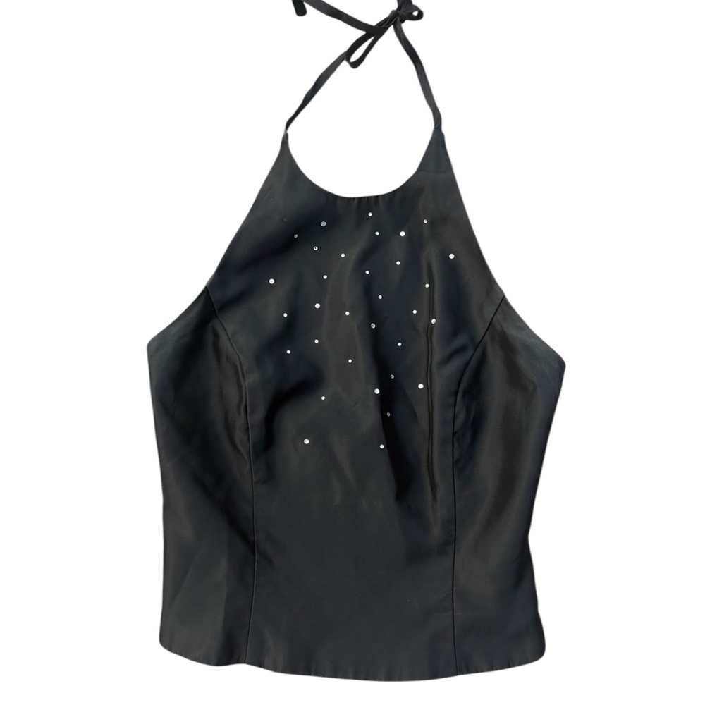 Jessica McClintock for Gunne Sax Y2K Black Halter Top Rhinestone Accent XS